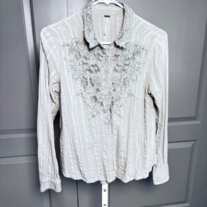 Free People Green Embroidered Top SZ SP